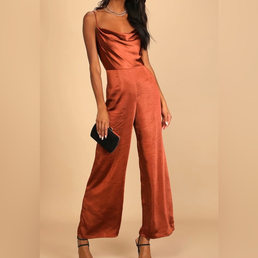 Rust/brown cowl neck Jumpsuit - size small